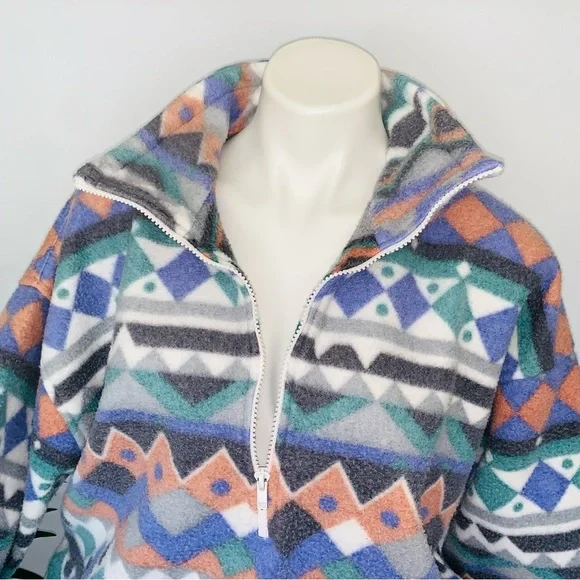 v i n t a g e :: Retro Oversized Aztec Fleece Jacket Pullover - Picture 2 of 9